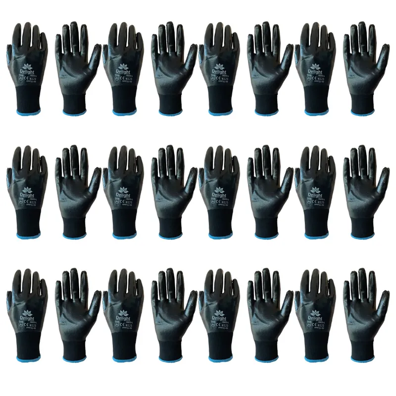 Delight Pack of 12 MNF32-B Black Nitrile Full Coated Gloves(Size-Small)