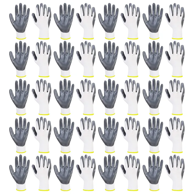 Safety Gloves Pack of 20 Nitrile Coated, Cut Resistant, Industrial Work Gloves, Black, Grey