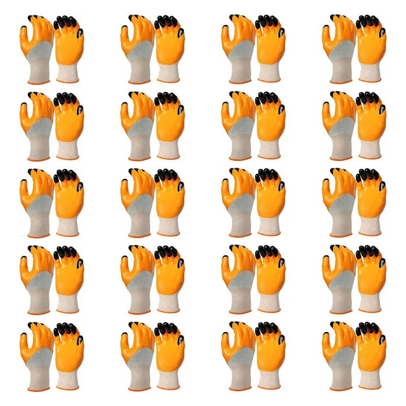 Safety Gloves Pack of 20 Nitrile Coated, Cut Resistant, Industrial Work Gloves, Orange