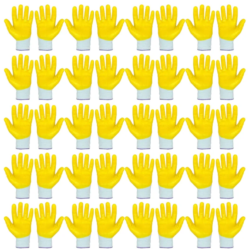 Safety Gloves Pack of 20 Nitrile Coated, Cut Resistant, Industrial Work Gloves, Yellow