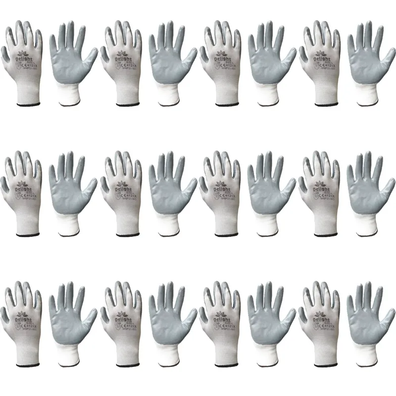 Delight Pack of 12 MNP21-WG Grey Nitrile Palm Coated Gloves(Size-Small)