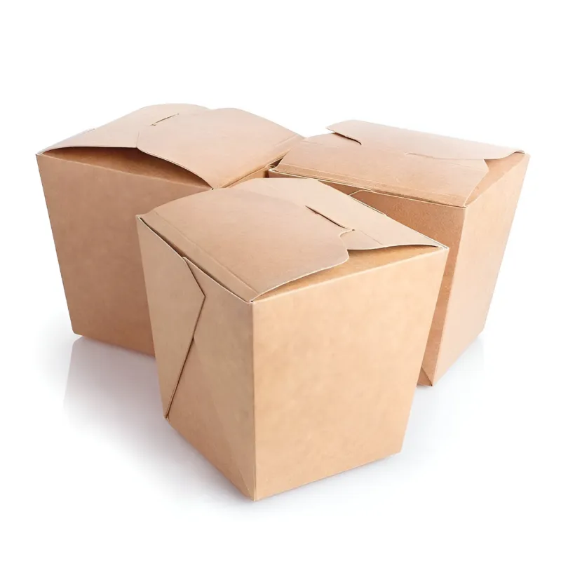 Brown 500ml Tub Shape Kraft Paper Noodle Box with Top Lock for Food Takeaway