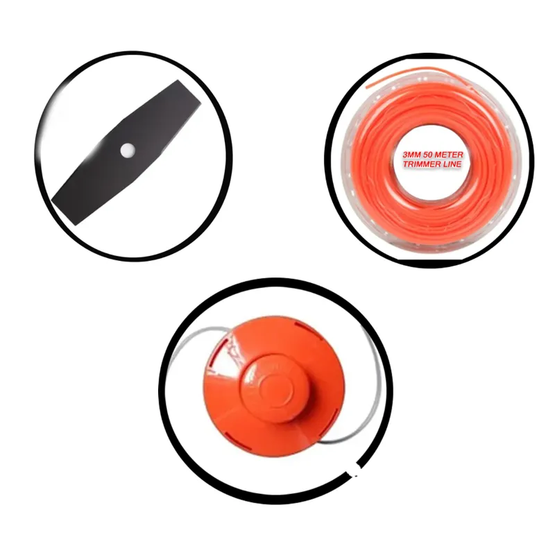Heavy Duty 2 Teeth Blade and Nylon Trimmer Head with 3mm 50 meter Trimmer Line Combo for Petrol Brush Cutter