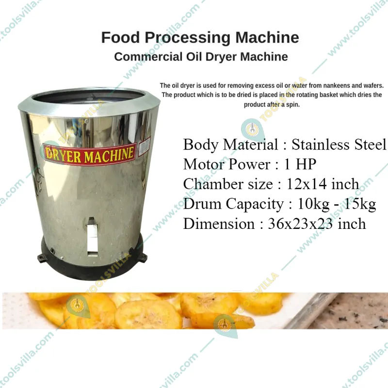 Commercial Stainless Steel Oil Dryer Machine with 1 HP Motor 