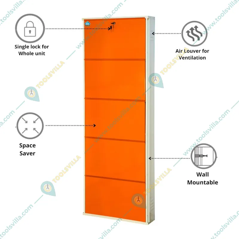 Expert 5.57 x 2.31 x 1 Feet 5 Shelves Wall Mounted Shoe Rack (Orange & Ivory Color)