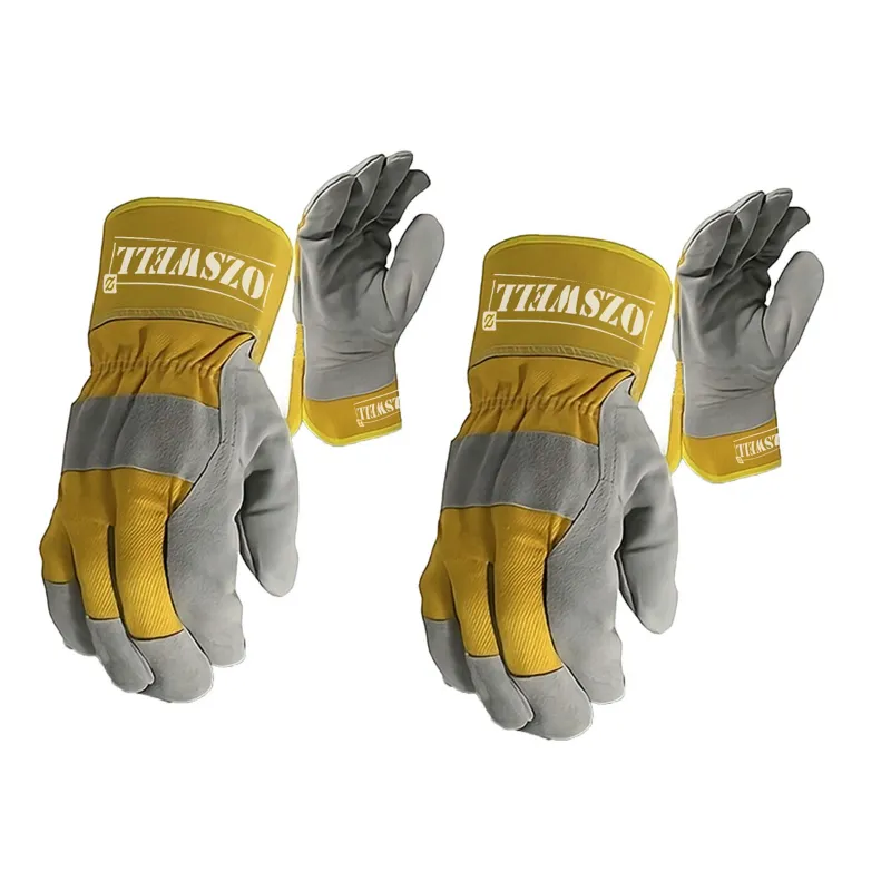 Ozswell Yellow & Grey Rigger Welding Leather Safety Gloves ( Size-M )(Pack of - 2 )