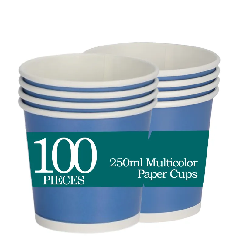 100 pcs 250ml Multicolor Paper Cups for Weddings, Birthdays and Holidays 