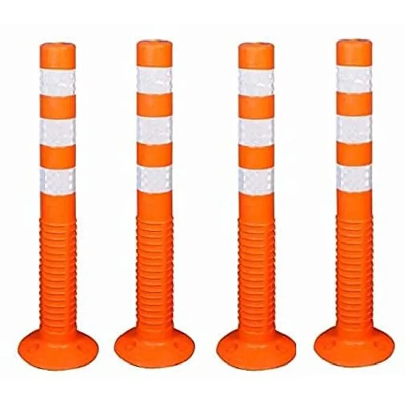 Minsales Pack Of 4 Parking Post Barrier - Flexible Spring, High-Grade Polyurethane Material With 3 White Reflective Tapes