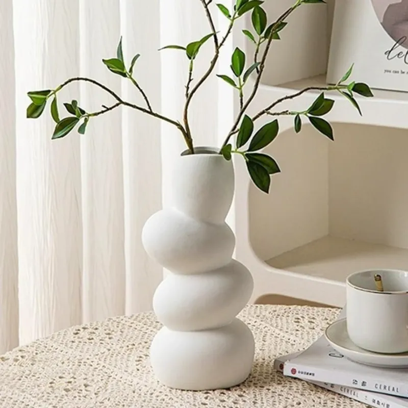 Ecofynd 10-inch Pebble Flower Vase | White Ceramic Flower Vase for Home Decor (CPOT038-02)