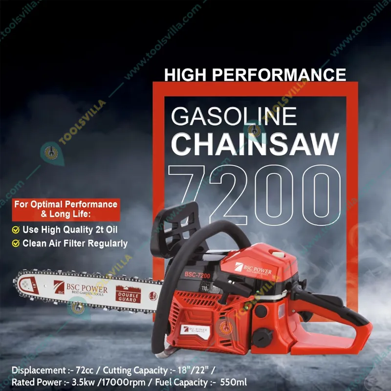 BSC Power 7200, 72-cc Petrol Chainsaw with 22 inch Guide Bar for Landscaping, Wood Logging/Cutting and Tree Felling