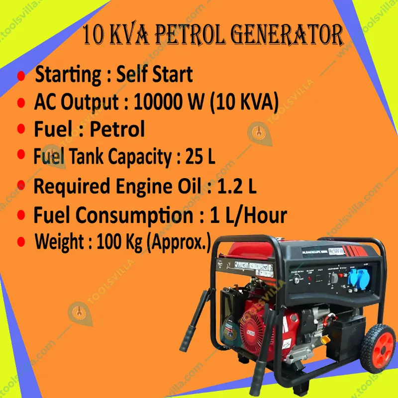 Portable Self Start Petrol Generator 10KVA, Single Phase