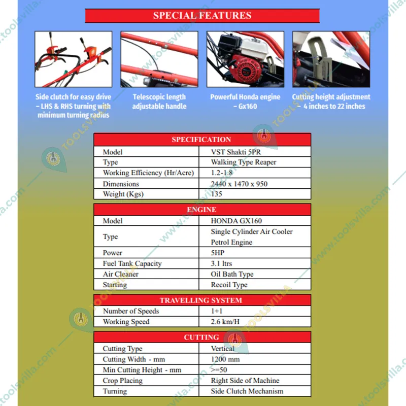 VST Shakti 5PR, 163 cc 5 hp Petrol Power Reaper for Crop Harvesting