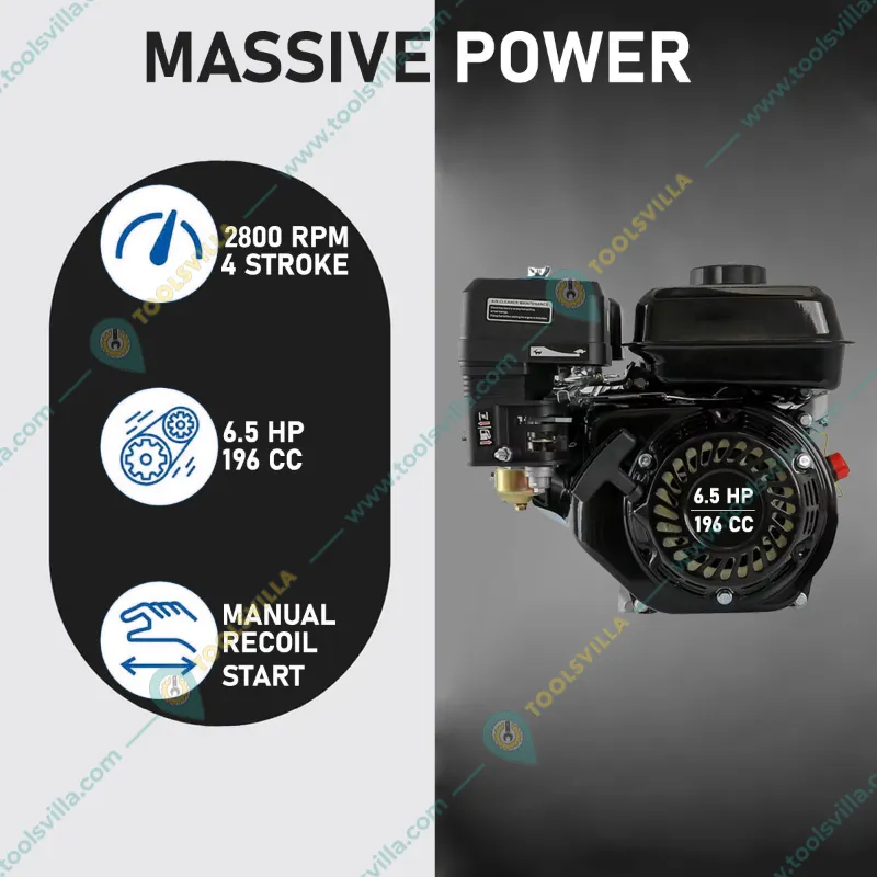 Heavy Duty 196CC 6.5 HP 4 Stroke Single Cylinder Air Cooled Recoil Start Petrol Engine With Accessories, 3.6L Fuel Tank