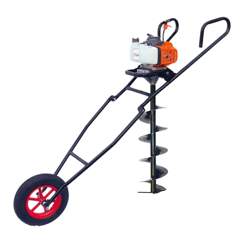 Latson EA 63, 2 Stroke 63cc Trolley Earth Auger / Post Hole Digger Engine with 8 inch Drill Bit | Soil Drilling Machine