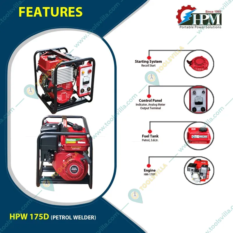 HPM 175 Amp Recoil Start Petrol Run Arc Welding Generator Machine(HPW 175 D)