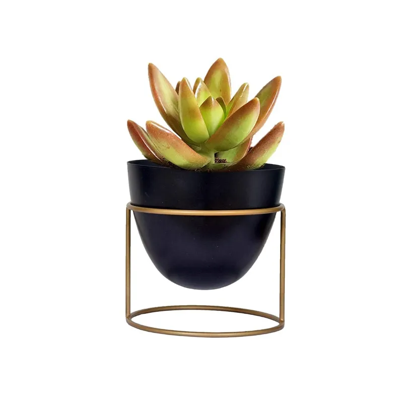 Ecofynd 6 inch Black Metal Planter Pot with Stand | Used for Indoor Home & Garden Decoration