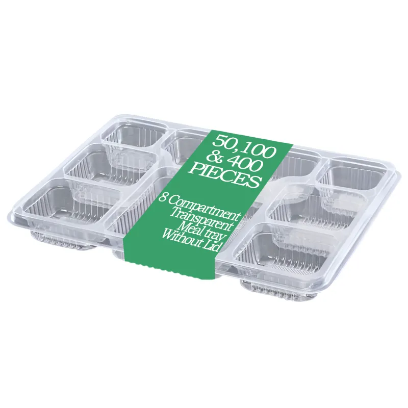 8 Compartment 300 Micron Transparent Meal tray Without Lid(Pack-50 Pcs)