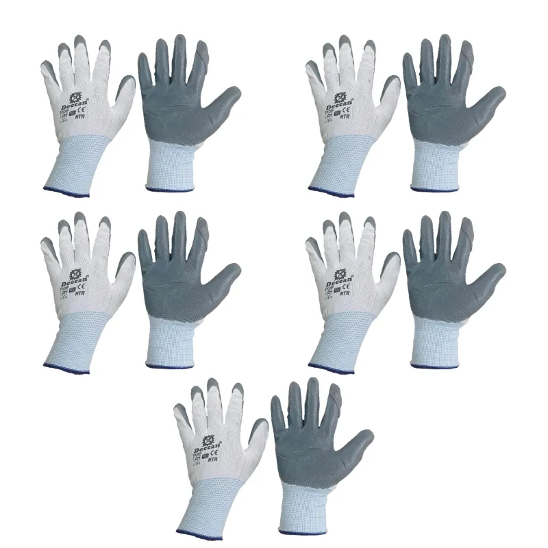 Minsales 5 Pair Safety Gloves - Multipurpose, Cut Resistance, Nitrile Coating, Full Fingered for Industrial Use