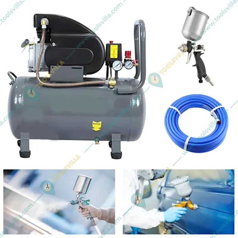 Portable 10 Liters 1 HP Air Compressor with Paint Gun and Air Hose Pipe Combo