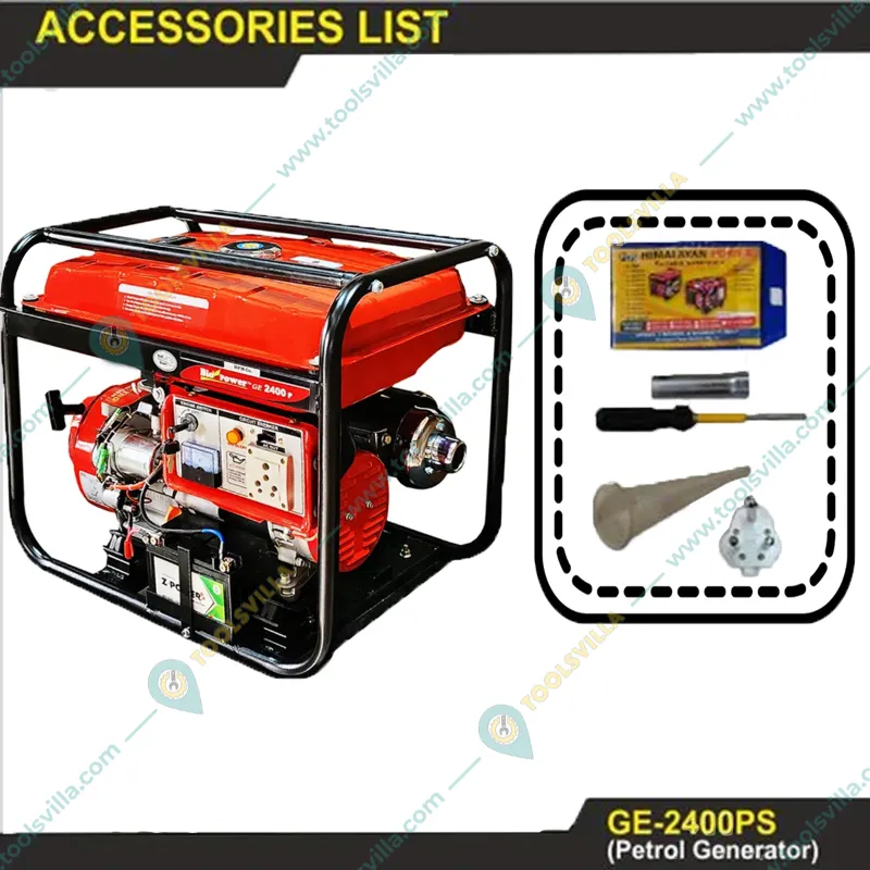 HPM 2.1 KVA Recoil & Self Start Single Phase Petrol Run Portable Generator With Battery (GE-2400PS)