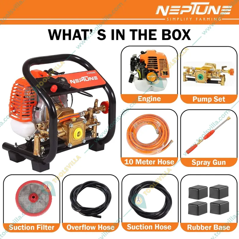 Neptune PW-768A , 2 Stroke 26 CC Portable Power Sprayer with 15 meter Hose Pipe for Agriculture and Gardening Purpose