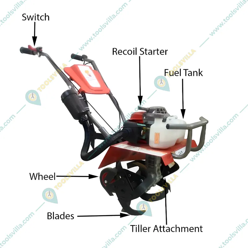 Heavy Duty 63CC, 3HP, 2 Stroke Petrol Engine Mini Power Tiller  with Carbon Steel Blades For Agricultural Purposes