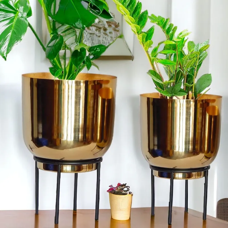 Ecofynd PWS027  Durable and Stylish Metal Plant Pot with Stand for Indoor and Outdoor Spaces(Pack of 2)