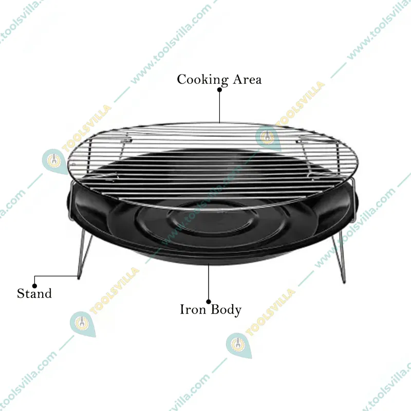 NE GRILLS Premium Quality 14 inch Round Charcoal Barbeque Grill With 4 Skewers