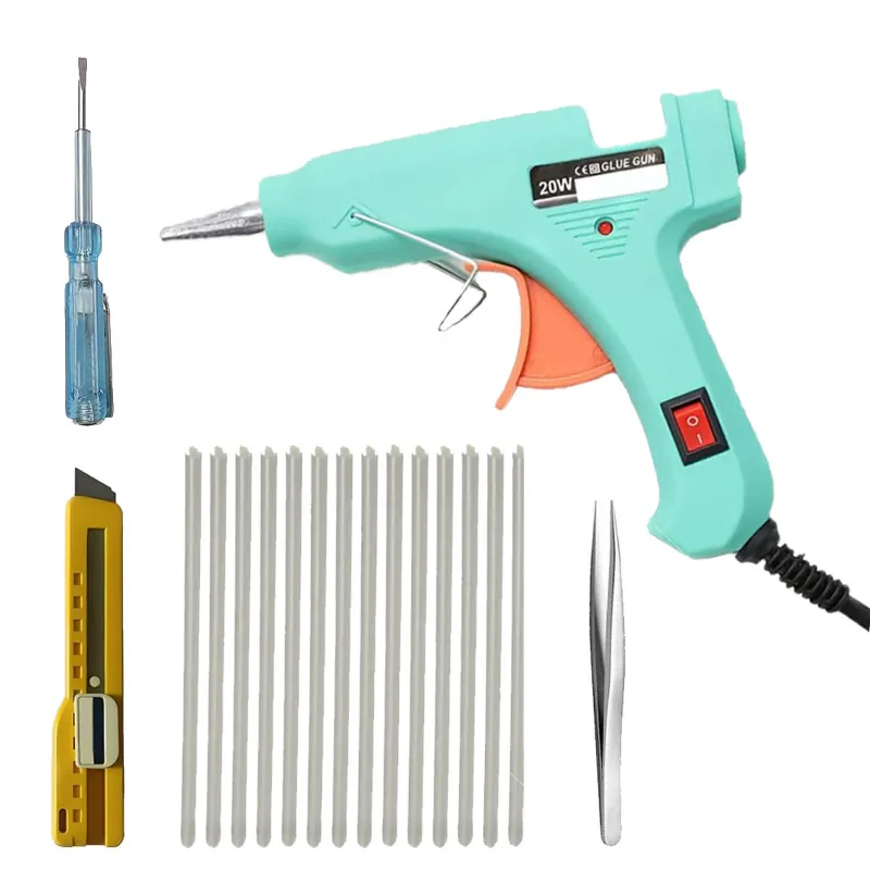 Premium Quality 20W Mini Hot Melt Glue Gun, with Free Tester Tweezer & Utility Knife and 15 Glue Sticks