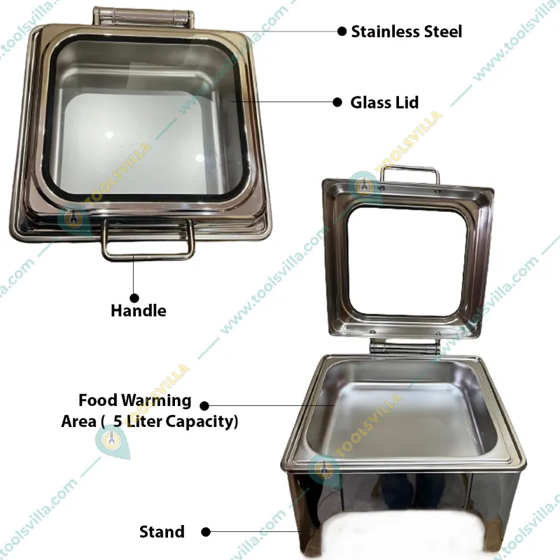 Premium Quality Buffet Chafing Dish with Electric Based and Glass Lid , 5 Liter Capacity
