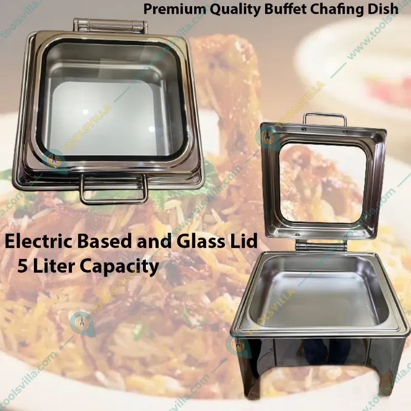Premium Quality Buffet Chafing Dish with Electric Based and Glass Lid , 5 Liter Capacity
