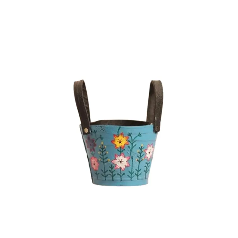 Unbreakable Printed Rubber Planter Pot with Handle, Used for Indoor and Outdoor Decor