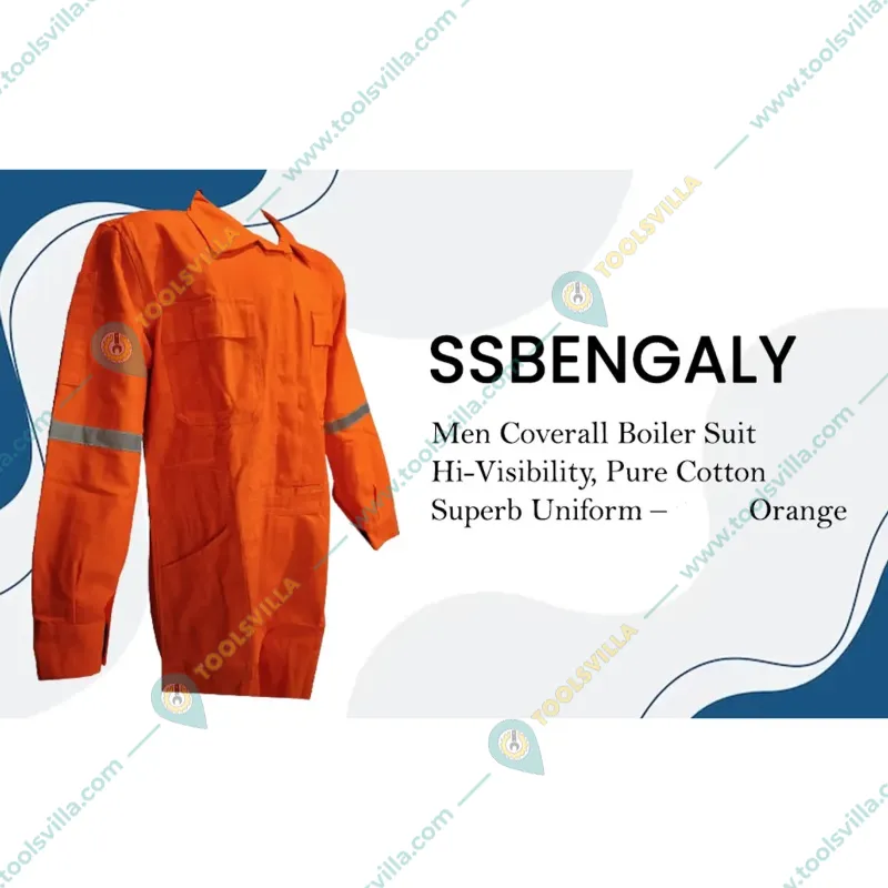 SS BENGALY 280 GSM Orange Safety Boiler Suit Coverall - 100% Cotton, 2" Reflectors, Quality Zipper, 7 Pockets(Size-S)