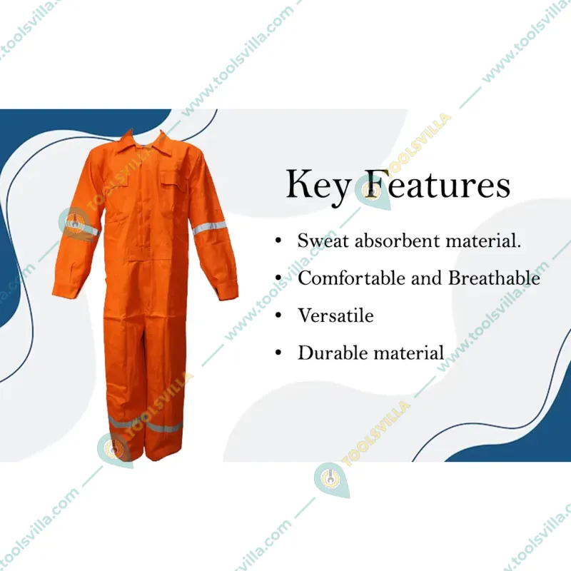 SS BENGALY 280 GSM Orange Safety Boiler Suit Coverall - 100% Cotton, 2" Reflectors, Quality Zipper, 7 Pockets(Size-S)