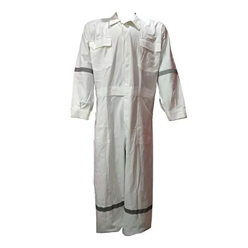 SS BENGALY 280 GSM White Safety Boiler Suit Coverall - 100% Cotton, 2" Reflectors, Quality Zipper, 7 Pockets(Size-S)