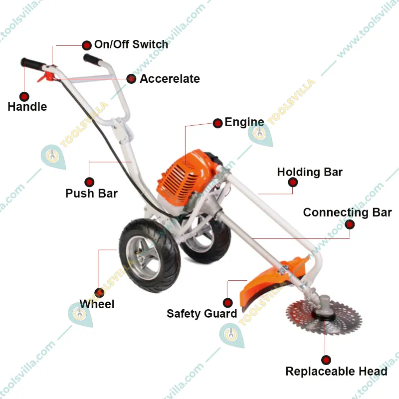 Heavy Duty Trolley Type Grass Cutter with Powerful 2 Stroke 52CC Engine For Grass & Weed Cutting