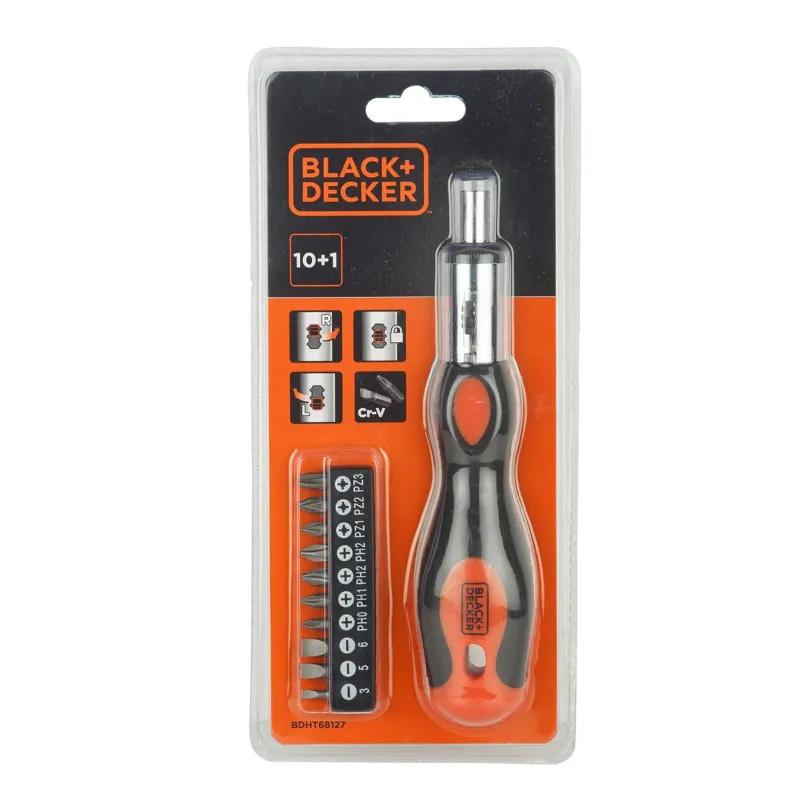 Black+Decker Phillips BDHT68127 Steel Multi-Bit Ratcheting SD - SL3SL5SL6Ph0Ph12xPh2PZ1PZ2PZ3 (24 cm) Set of 10 Pieces