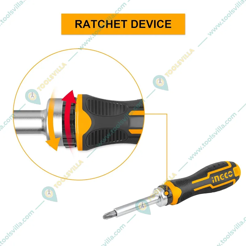 INGCO 8pcs Ratchet Screwdriver Set 1pcs Handle & 7pcs Screwdriver Bits (AKISD0808)