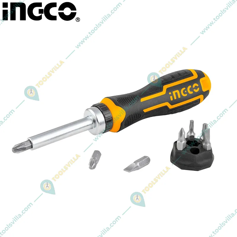 INGCO 8pcs Ratchet Screwdriver Set 1pcs Handle & 7pcs Screwdriver Bits (AKISD0808)