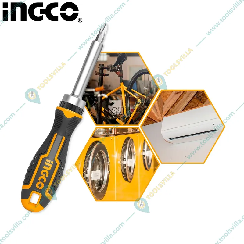 INGCO 8pcs Ratchet Screwdriver Set 1pcs Handle & 7pcs Screwdriver Bits (AKISD0808)