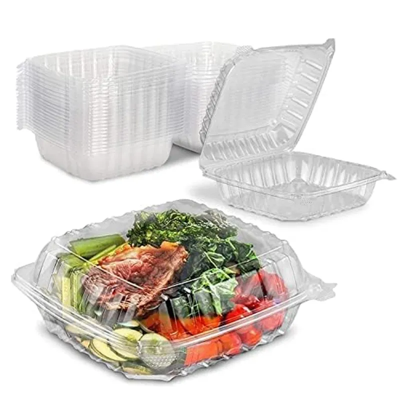 Hinged PET Rectangular Reusable Container for Sugar, Cake, Fruits, Salad, Meat, Chocolate Storage | Pack of 25(Capacity-300 ml)