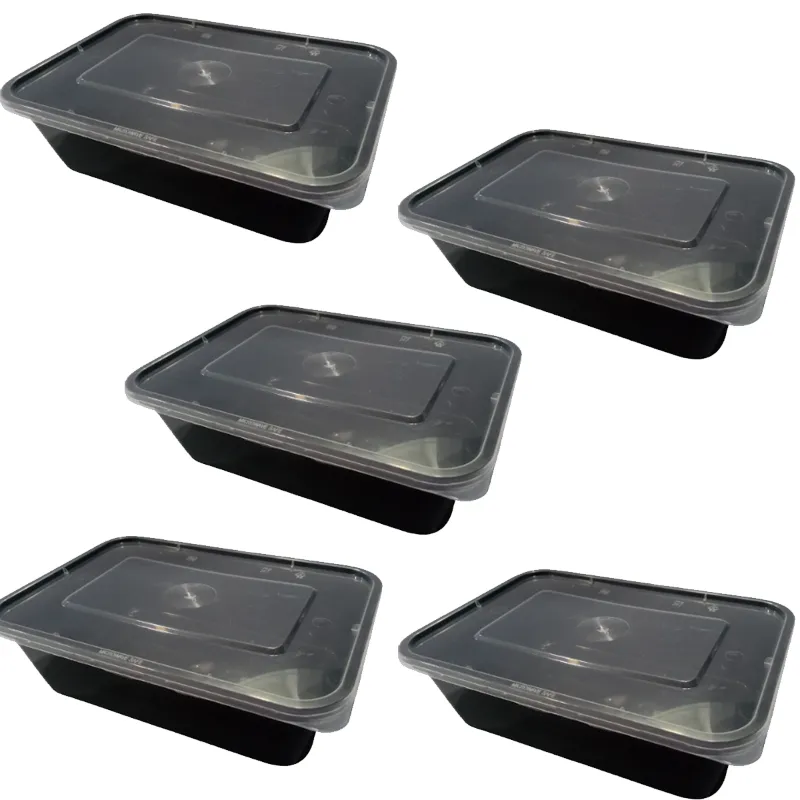 50 pcs, 500ml Rectangular Microwave Safe Black Container with Transparent Lid