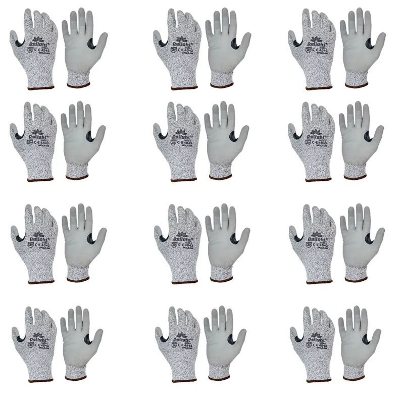 Delight 12 Pair Pu Cut Level 5 with Reinforcement Safety Gloves (MCL5-GR)(Size-Medium)