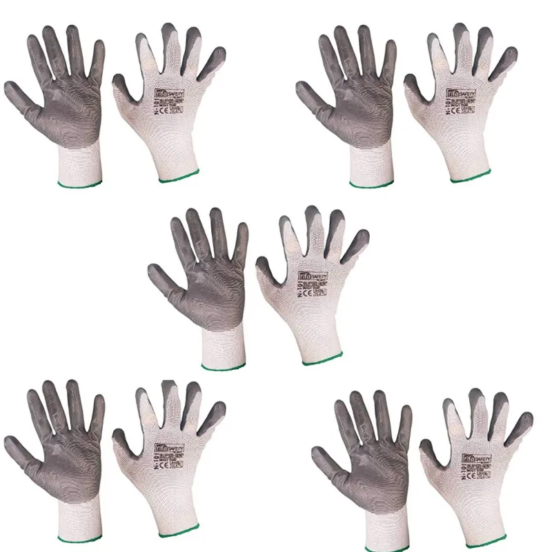 Rifa Safety Gloves - Cotton & Polyester, PU Coated, White Colour, XL Size for Industrial use ( Pack of 5 )