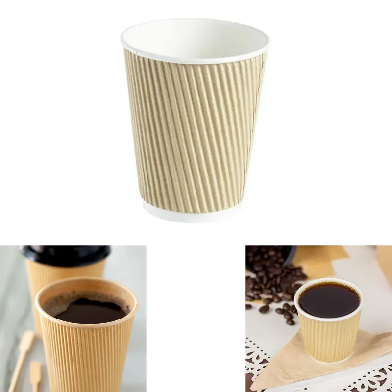 POCHEON 50 Pcs, 250ml Paper Ripple Cup for Both Indoor and Outdoor Events