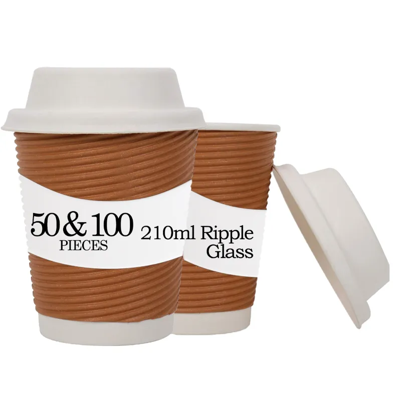 210ml Ripple Glass with Lid for Cafes, Restaurant
