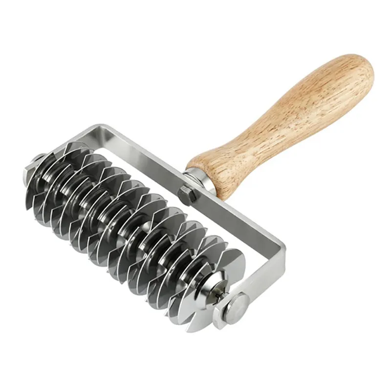 Stainless Steel Lattice Roller Cutter with Wood Handle for Cookie, Pie Dessert, Pizza, Bread, Pastry Roller Cutter,  Household Baking Tool