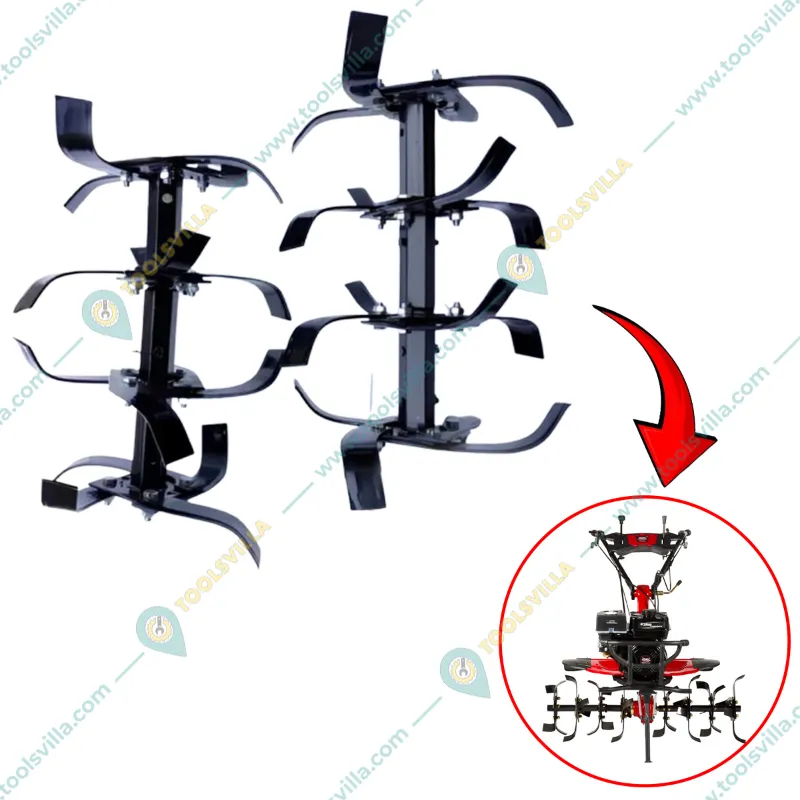 Heavy Duty 18 Inch 4 Row Rotavator Set (32 Blades, 2 Shafts and 32 Nuts) for 5 to 12 HP Petrol Power Tiller