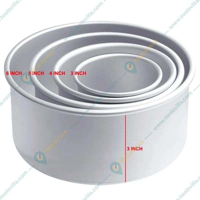 Prime Bakers and Moulders Set Of 4 Round Aluminium Cake Pans For Oven with Dia of 3, 4, 5, 6 Inch