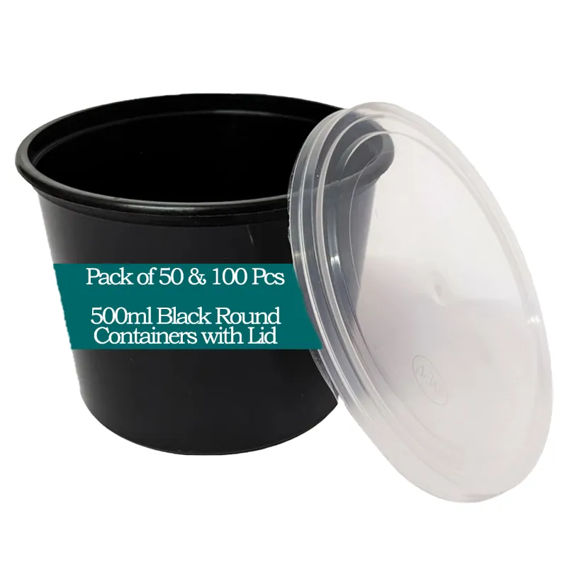 500ml Black Round Takeout Food Containers With Lids(Pack-50)